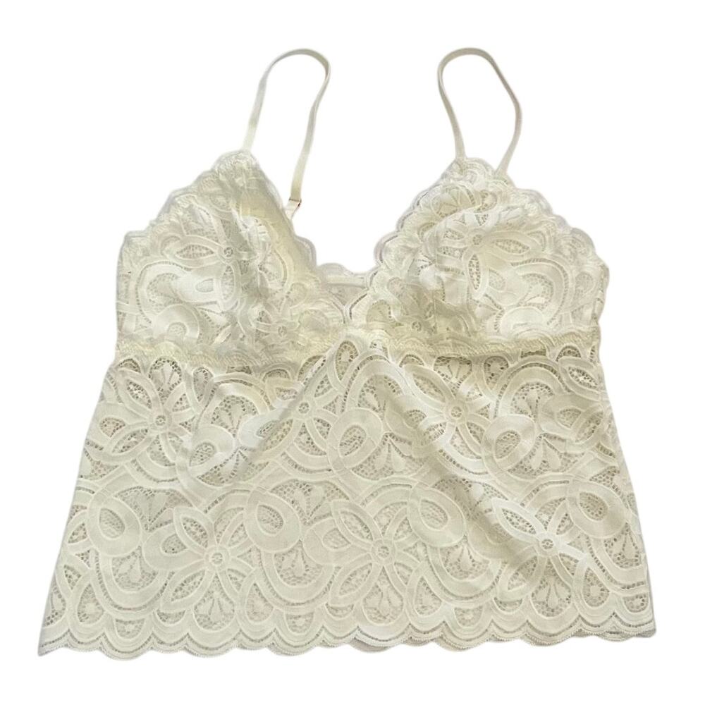 Aerie Ivory Semi Sheer Lace Cropped Camisole / Bralette, Coquette, Fairy, Size M
